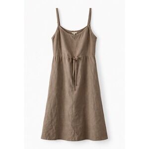 EILEEN FISHER Linen Drawstring Midi Dress Taupe Sleeveless Size L
